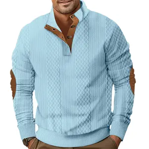 Men's Textured Jacquard Henley Collar Half-Zip Sweatshirt - Drop Shoulder Regular Fit with Button Accents for Spring & Fall Layering