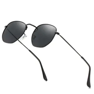 Christmas Gift Hipster Hexagonal Polarized Sunglasses Men Women Geometric Square Small Vintage Metal Frame Retro Shade Glasses