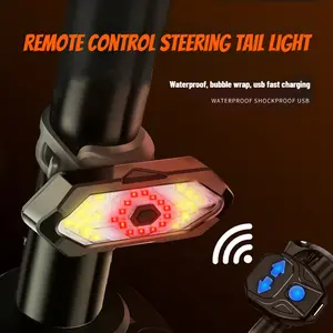 Bike Tail Light with Remote Turn Signals, Left and Right LED Lights, USB Rechargeable, Waterproof Safety Warning Light with Horn for Mountain and Night Riding