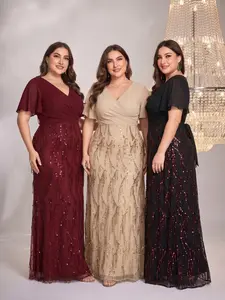 Elegant Women's Plain Sequined Patchwork Party Dress, Perfect for Evening Parties and Formal Occasions, Stunning Long Gown