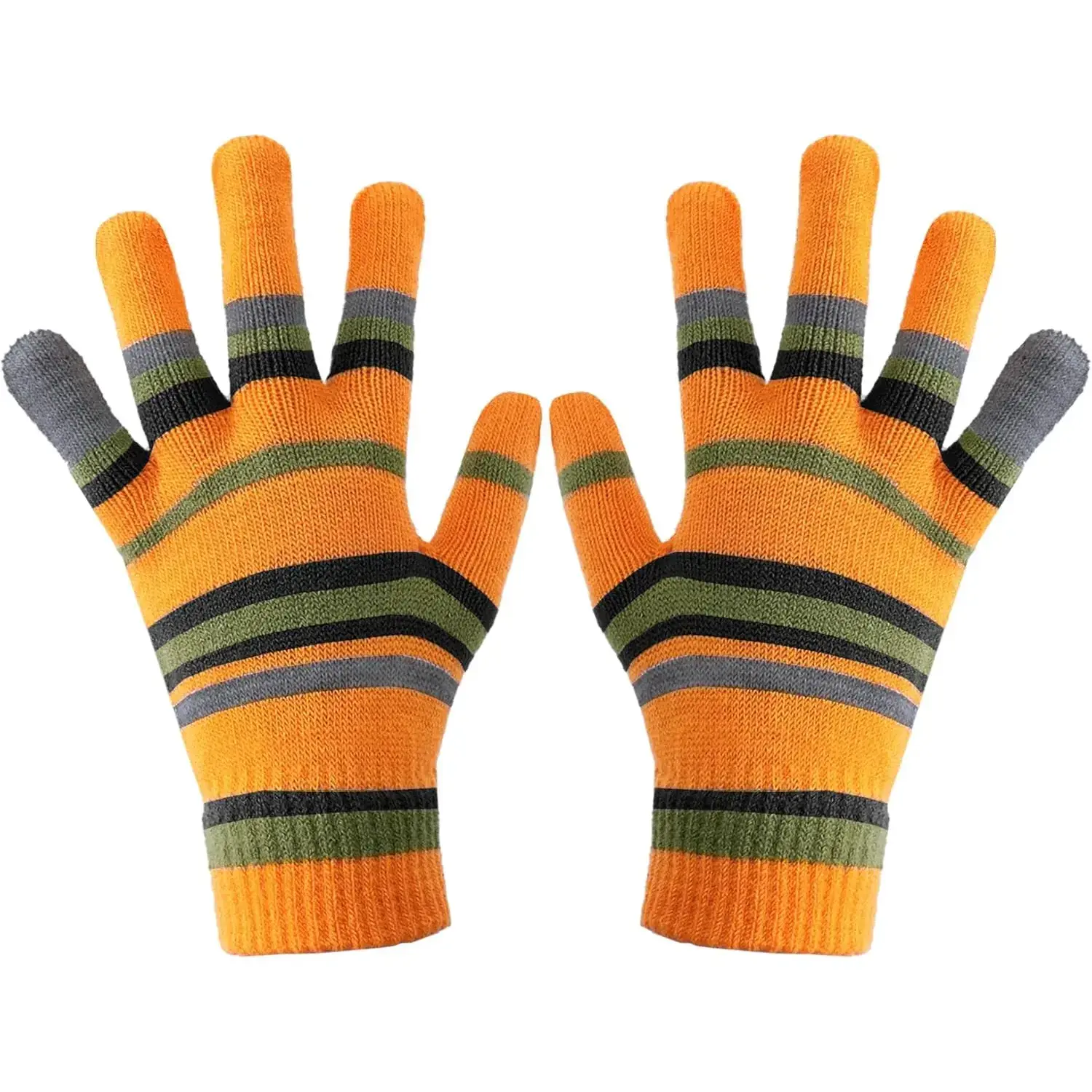 Women's Striped Orange & Green Cold Weather Cosplay Gloves - Faux Fur Lined, Ambidextrous, Elastic Fit, Soft On Skin, Warm Fuzzy Touch, Striped Look, Hand Cover, Halloween Movie Character Inspired Fashion Accessory, Ambidextrous Women's Gloves, Female, Ha