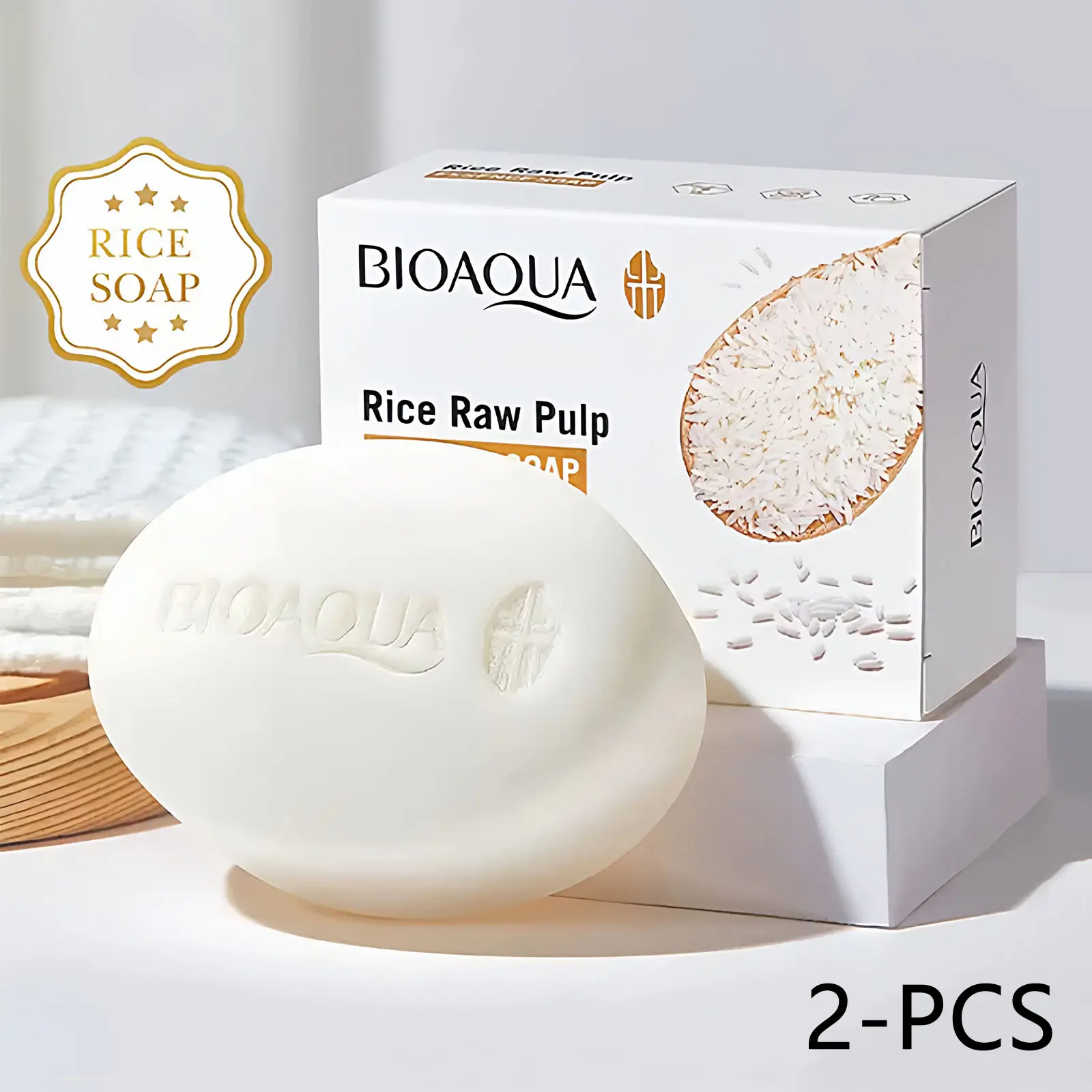 2 Pack Rice Raw Pulp Essence Soap | Alcohol-Free Gentle Formula | Rice Milk Moisturizing Cleansing Soap Bar | Rich Foam Easy Rinse | Multi-Use for Face Hands & Body | 100g Per Bar