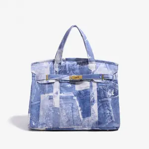 Large Capacity Vintage Washed Denim Handbag High-End Casual Elegant Shoulder Bag For Daily Use with Unique Denim Design