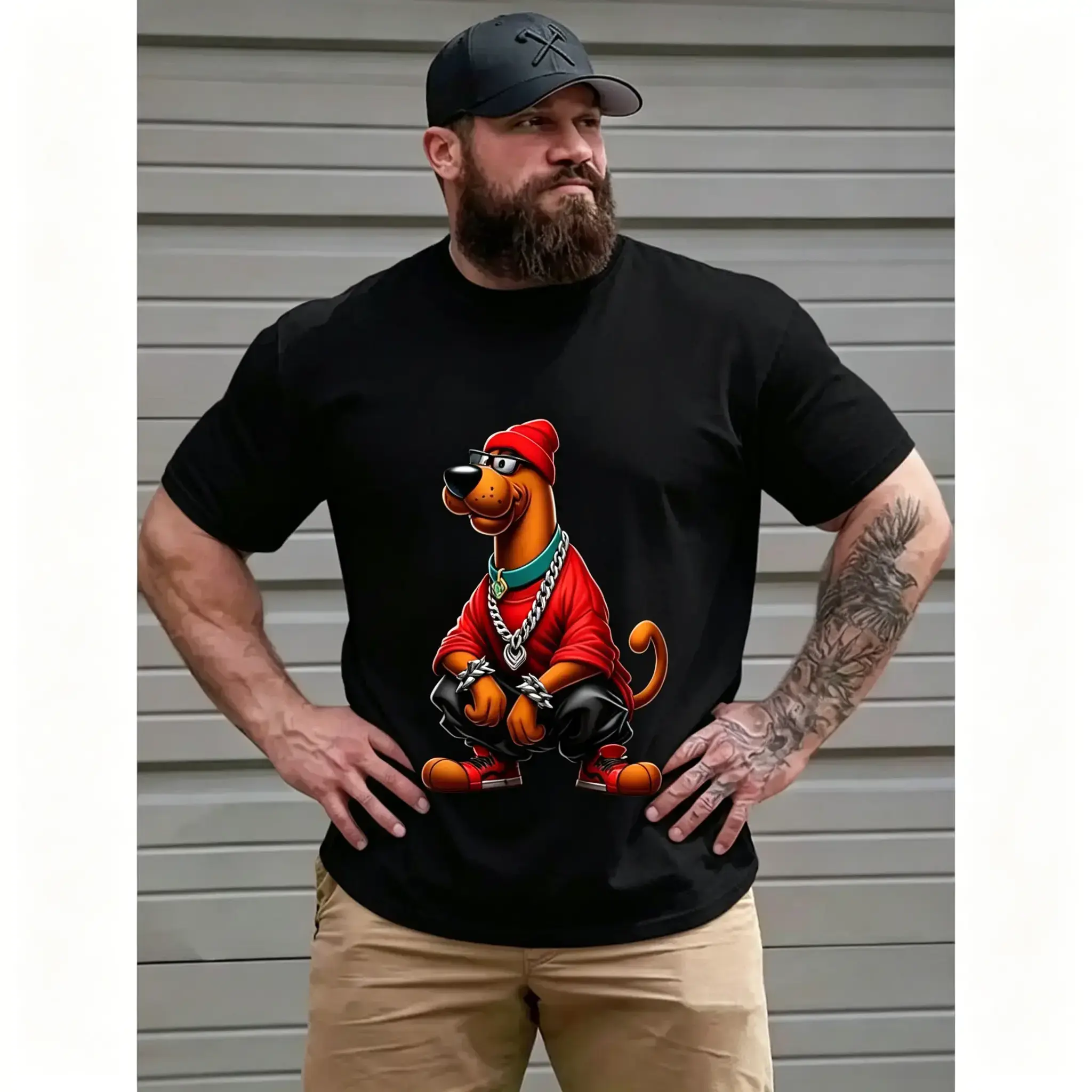 Men's Plus Size 100% Cotton Short Sleeve Streetwear T-Shirt - Oversized Hip-Hop Cartoon Animal Graphic Print Urban Fashion Tee