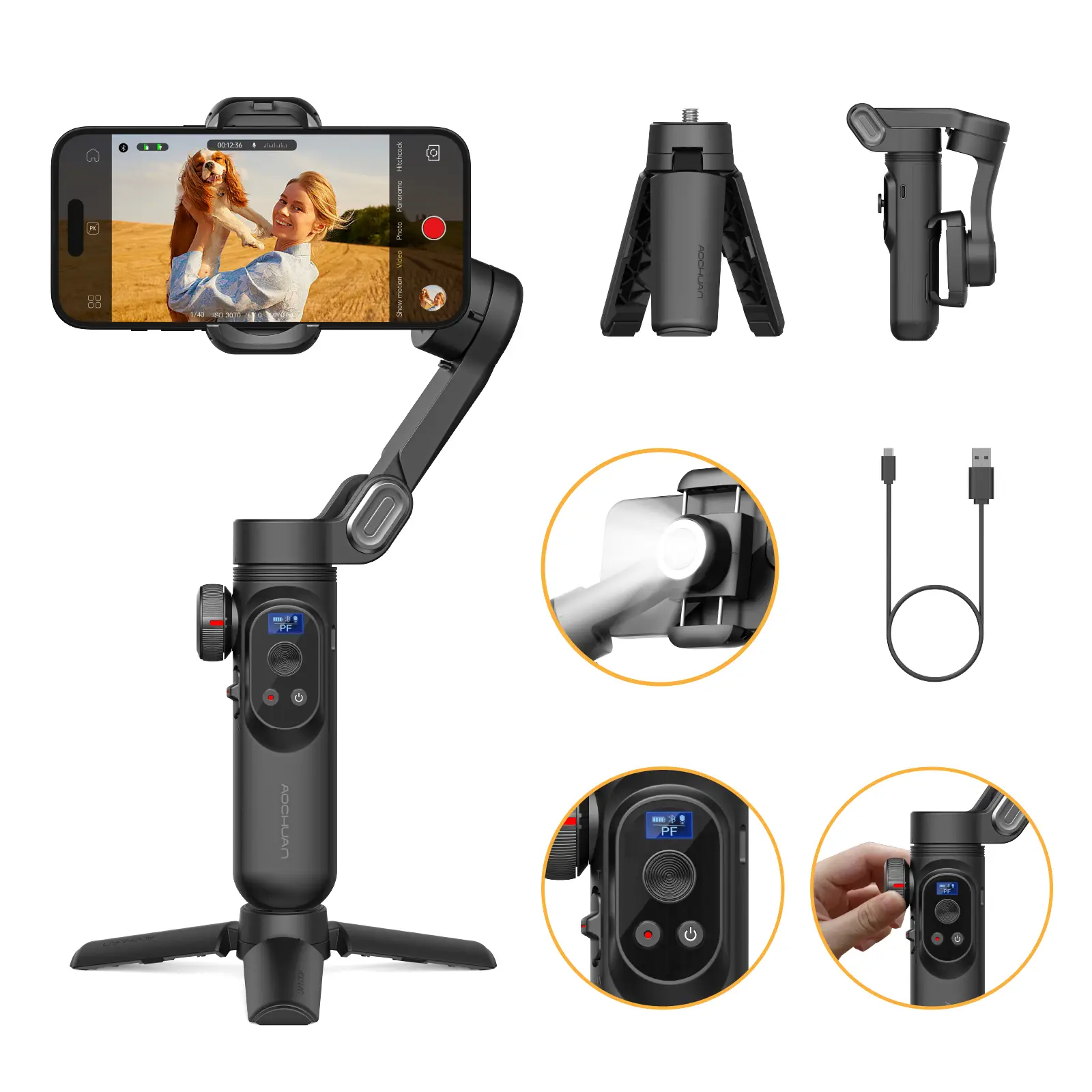 AOCHUAN Gimbal Stabilizer for Smartphone, 3-Axis iPhone Gimbal, Portable Gimbal w/OLED Display for iPhone/Andriod, Gimbal stabilizer, Phone Gimbal sta