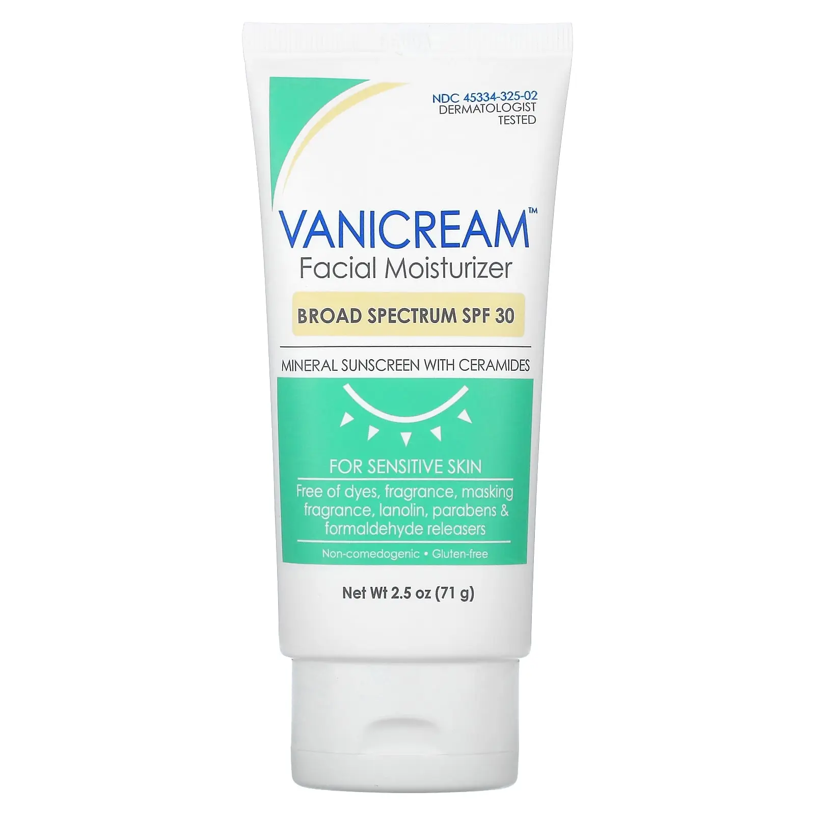 Vanicream Facial  Moisturizer, Mineral Sunscreen with Ceramides, For Sensitive Skin,  SPF 30, 2.5 oz (71 g) | HSA/FSA Eligible