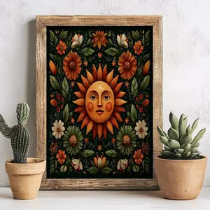 Folklorico Sun Southwest Art Print – Colorful Mexican Folk Art, Nature Wall Decor, Vibrant Butterfly Poster, Unique Gift Illustration