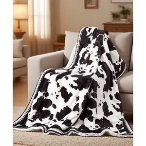Heated Electric Blanket Throw, Cow Print Fast Heating Throw Blankets with LCD Controller, 6 Heat Levels & 4 Hour Auto Shut Off, ETL Certified, Machine Wash