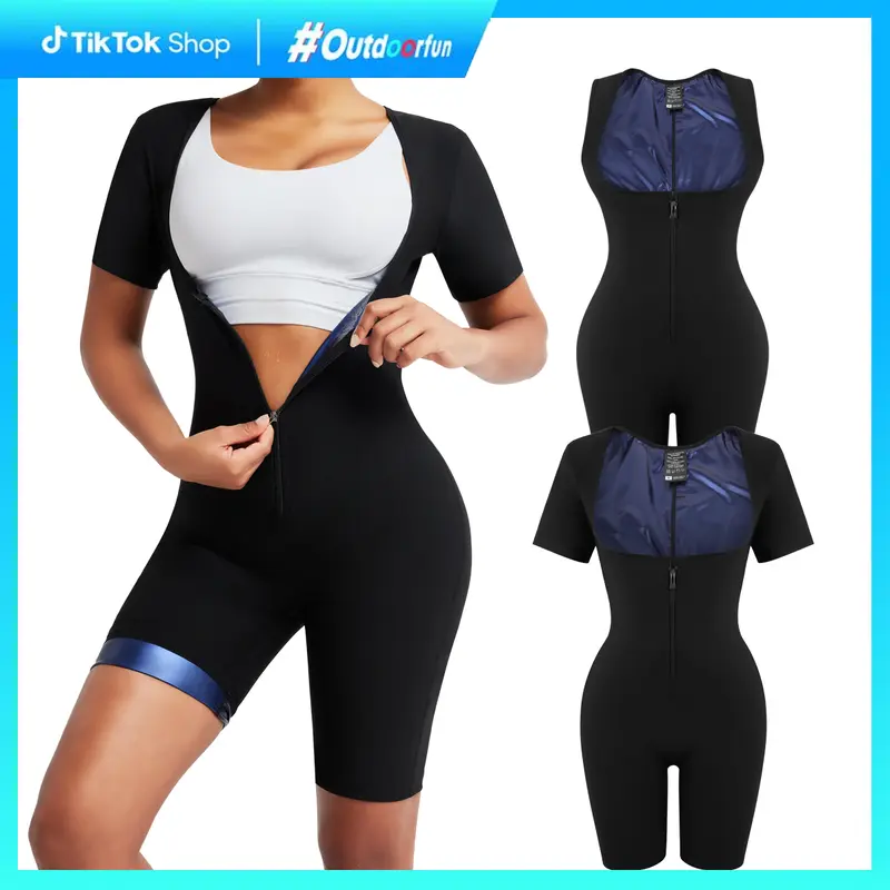Sauna Suit for Women Waist Trainer 3 in 1 Full Body Shaper Workout Jumpsuit Sauna Wear Sports Athletic Training Apparel Gym Clothes Sauna Suit Set, Women Sportswear