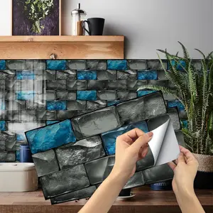 Marble Pattern Wall Sticker, Self-adhesive Vinyl Wall Tile, Waterproof Wall Sticker Decor, Easy to Install, Grey Brick Marble Design, Indoor Use, Ornaments