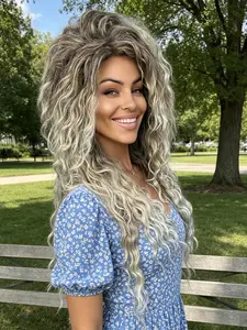 KAIRIYA 28" Heat-Safe Curly Full Wig: Long Synthetic Hair with Free Bangs, One Complete Style Solution, Shake & Go Design, Customizable Heat Styling for Halloween, Festivals & Celebrations