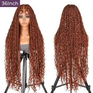 Boho Queen Wig YMSGIRL #350 36 Inch Full Lace Wavy Box Braids Synthetic Hair Pre Plucked Hairline Wavy Lightweight For Women Everyday Use