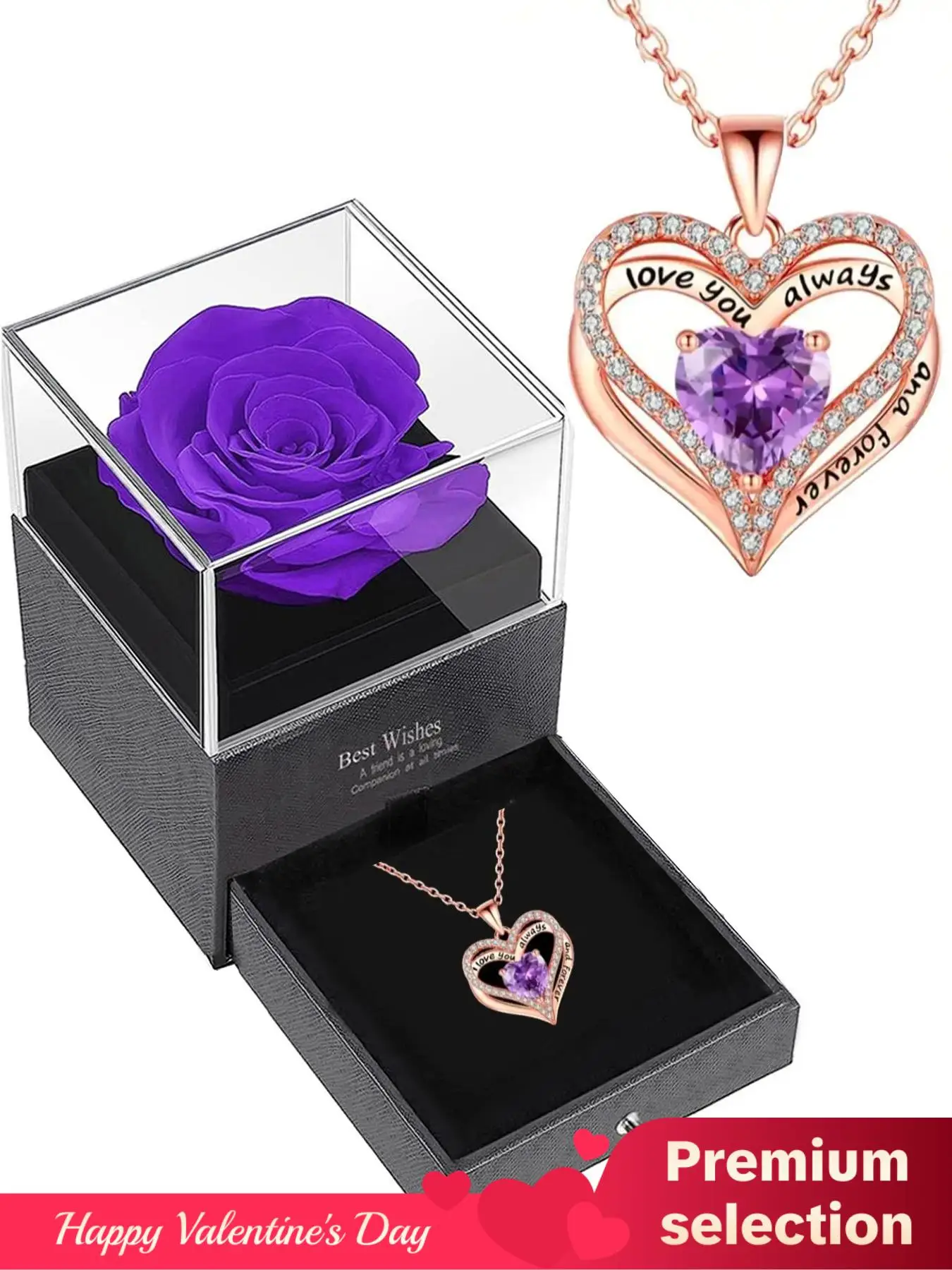 Summer Rhinestone Decor Heart Necklace with Red Rose Flower Gift Box for Gift, Women's Matching Funky Unique Accessories for Anniversary Gift Back To