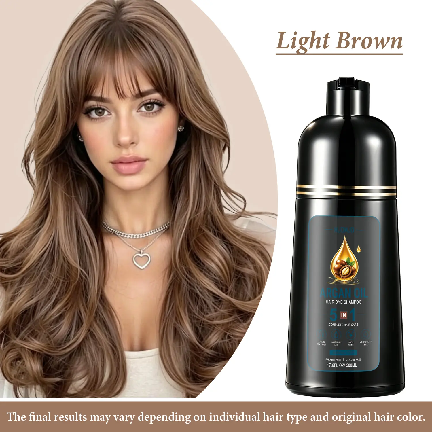 Light Brown Hair Dye Shampoo 5-in-1, Argan Oil & Ginseng Hair Color Shampoo for Gray Hair Coverage, Instant Semi-Permanent Natural Color, Silicone & Paraben Free, Fast-Acting & Long-Lasting Color for Women & Men, 500ml / 16.9 Fl Oz