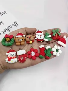 10pcs Christmas Charm Pendants for DIY Jewelry Crafting, Resin Santa Claus, Reindeer, Snowman, Snowflake, Stocking, Tree, Hat Xmas Party Themed Decorations for Earrings, Keychains, Festive Shapes, Themed Charms