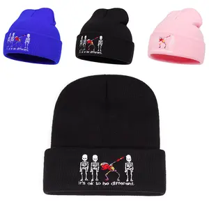 High Quality Hip Hop Skull Embroidered Autumn Winter Warm Men's & Women's Brimless Knitted Hat Trendy Pullover Style Youthful Vitality Acrylic Adjustable 55-64CM