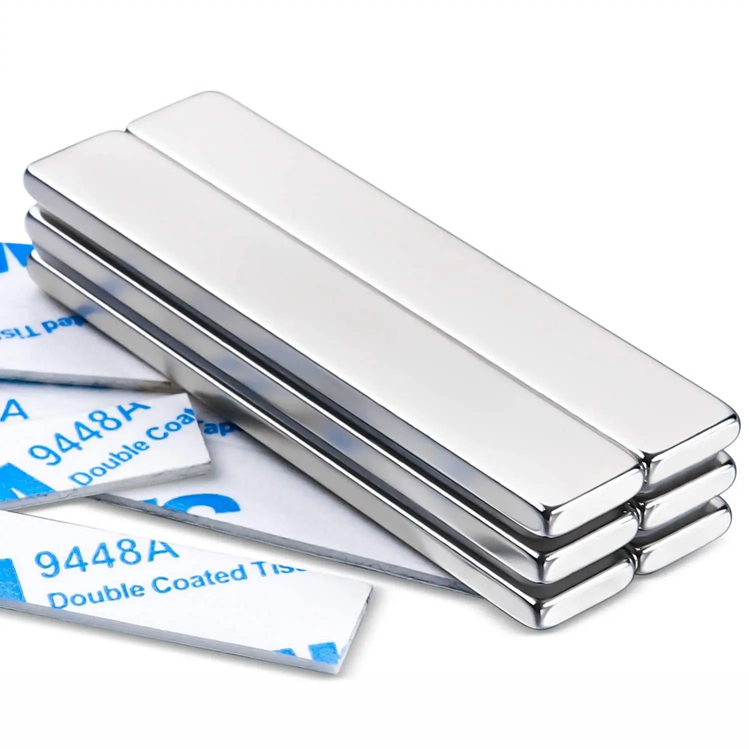 6-Pack Heavy Duty Neodymium Powerful Magnet Bars, Dual-Sided with Adhesive Backing, 60x10x3mm for Office Supply Organization, DIY Projects