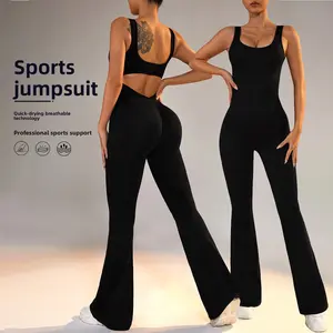 Sleeveless Flared Jumpsuit Sexy Halter Tank Tights Hip Lift Fitness Wear Yoga onesie Pants Workout Leg Flare Back V Waist High tracksuits men baggy leggings