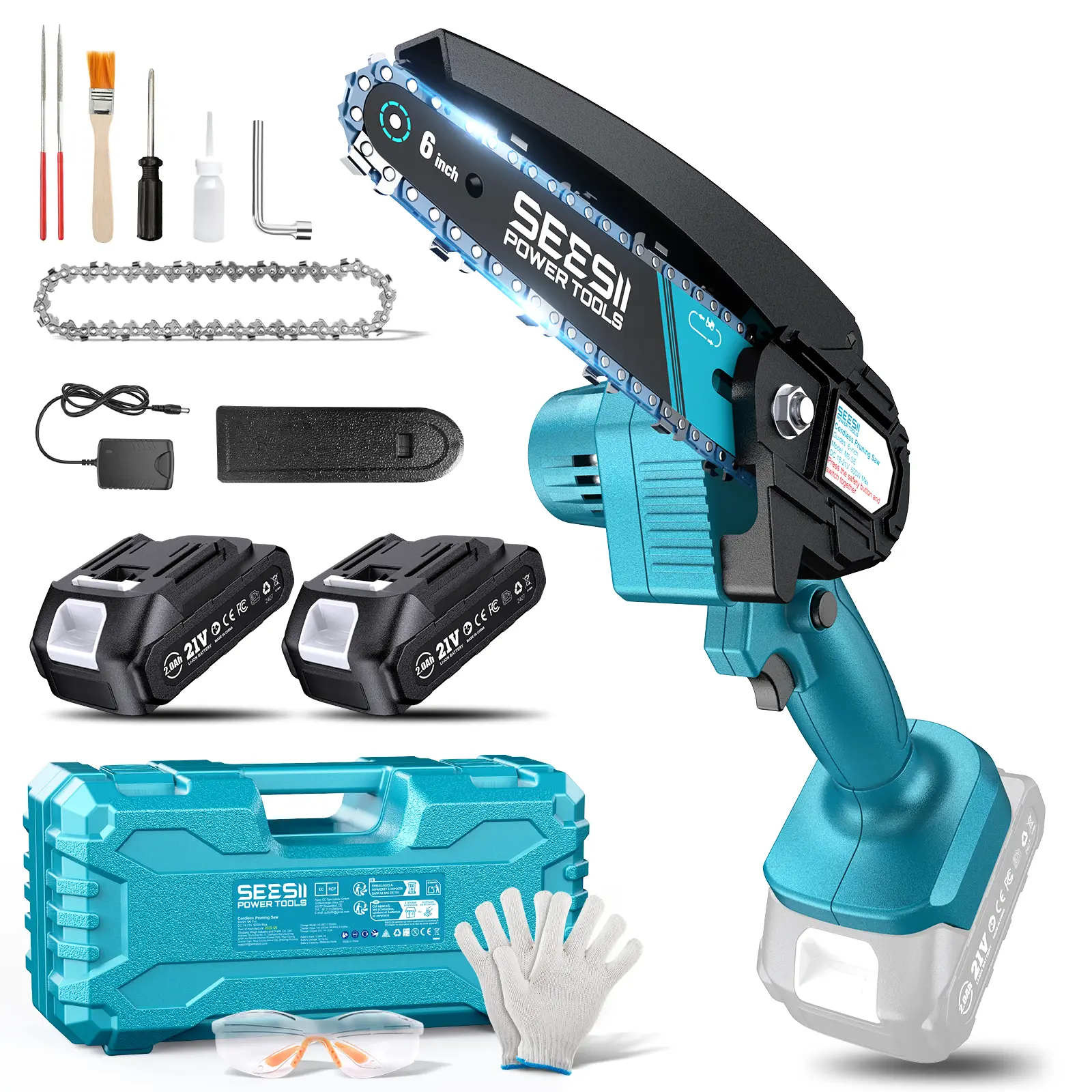 SEESII Mini Chainsaw Cordless 6 inch, Handheld Electric Power Chain Saw with Battery for Tree Trimming Wood Cutting, Best Gifts for Father, Dad, Husband, Men M6 Lite CS600