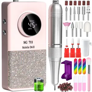 Professional Nail Drill Machine Kit 35000RPM, Portable Electric Nail File with 13 Drill Bits and 56 Sanding Bands, Ultra-Quiet, Rechargeable Nail Drill for Acrylic Nails and Gel Polishing