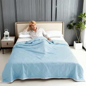 1pc Innovative Soundwave Design Ultra Soft Thin Quilt, Cozy & Breathable All-Season Reversible Comforter for Hot Sleepers, Ideal Lightweight Bedding for Bed, Sofa, Office, Travel & Camping, Machine Washable Easy-Care Blue Quilted Throw - Perfect Gift