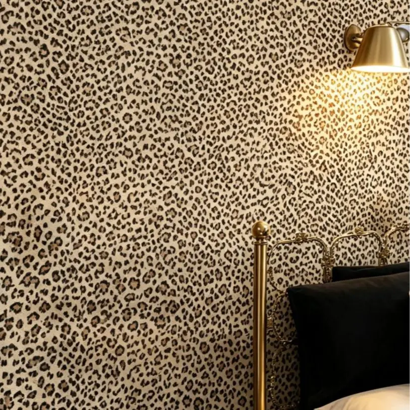 Leopard Print Pattern Peel And Stick Wallpaper, Indoor Decor Fashion Contact Paper, Waterproof For Bathroom And Bedroom, Brown And Yellow Self-Adhesive Vintage Textured Vinyl Roll