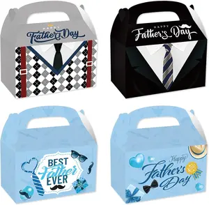 12pcs Fathers Day Gift Boxes for Dad Happy Father's Day Candy Gift Wrap for Men Papa Grandpa Father's Day Party Supplies for Dad Birthday Theme Party,Anniversary Decor,Black and Light Blue
