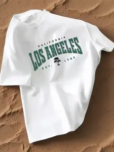 Retro "California LA 1989" Palm Tree Graphic Short Sleeve Tee, 100% Cotton, West Coast Casual Summer T-Shirt