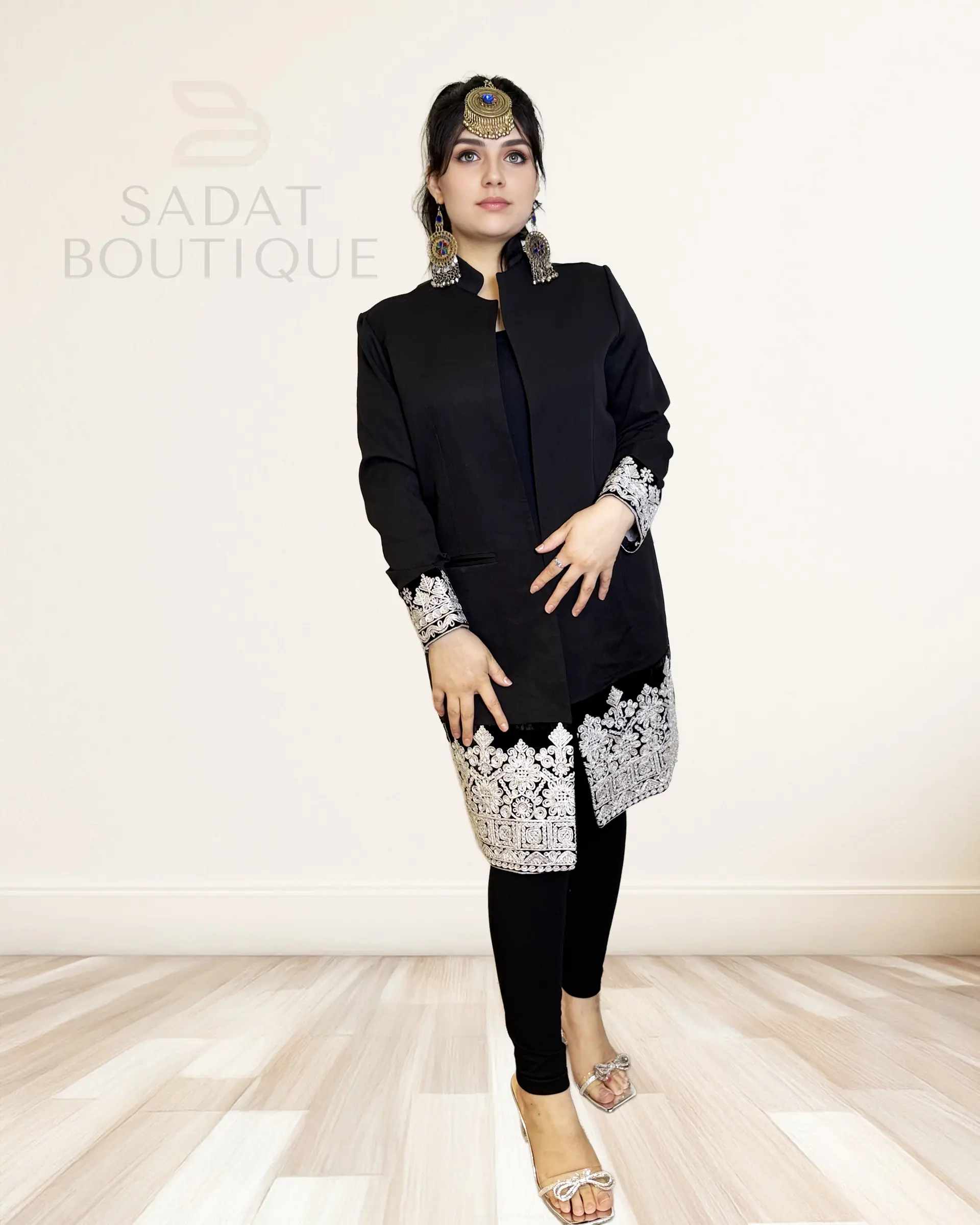 Charmadozi Black Chapan Overcoat Charmadozi Black Chapan Overcoat