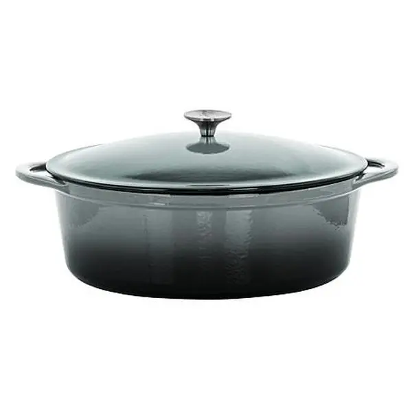 MegaChef 7 Qt. Oval Enameled Cast Iron Casserole Dish in Gray