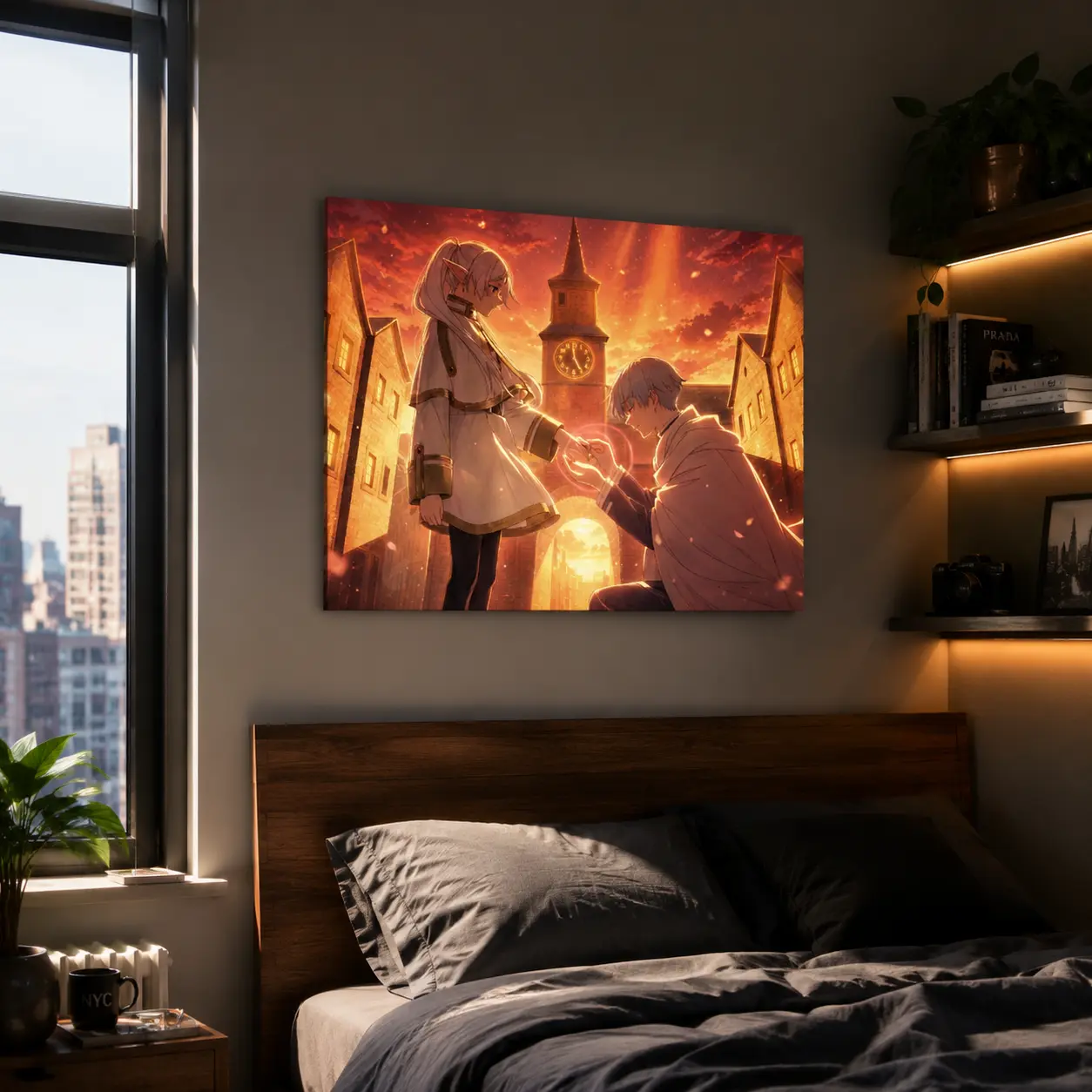 Frieren Beyond Journeys End Anime  Wall Art Frieren Himmel Proposal Golden Sunset Poster Framed  Print Romantic Aesthetic Room Decor Otaku Gifts