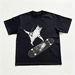 Skateboarding Cat T-, Y2k Cat , Animal Tee, Gifts , Unisex Vintage Graphic Tees Gothic Grunge Y2k Emo Scene Amity Affliction Style Clothes  Women Streetwear funny shirts men
