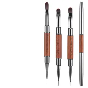 3Pcs Dual Head French Tip Nail Brush Set with Flat Oval Angled Bristles for Acrylic Gel Polish DIY Nail Art Tools with Wooden Handle Metal Caps Premium Materials Non-Slip Handle Sealed Dust Cap