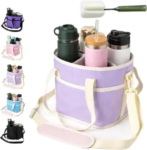 Portable camping backpack Insulated Cup Caddy Tote Bag with Adjustable Shoulder Strap and Multi-Pocket Dividers, Portable Drink Carrier for Outdoor Picnics, Beach Trips, Tailgating, and Daily Commute Delivery Services