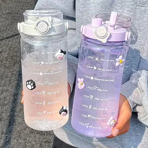 Large Capacity Sports Water Bottle, 1500ML/2000ML Dual Drinking Ports Water Bottle with Straw, Portable Transparent Plastic Drinking Bottle, Hydration Tumbler, Drinkware