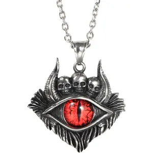 DEMON SKULL EVIL EYE NECKLACE! Stainless Steel Oxhorn Pendant  Dark Style Essential  Unique Symbol for Men’s Goth/Mystic Fashion.