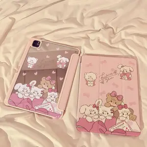 iPad 10.2 Inch Protective Case, Bowknot Mikko Cartoon Stand, Transparent Anti-Drop, Pen Slot, Full Coverage, Compatible with Multiple Models