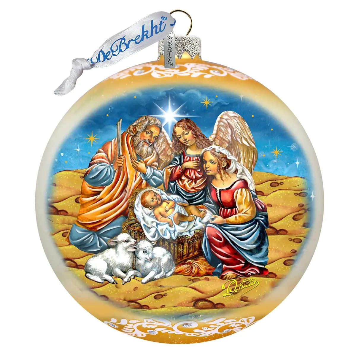 G. Debrekht 73928G European Christmas Tree Decor Boxes, 5x5.5 in. Regal Nativity Gold Large Satin Holiday Mercury Glass Collectible Ornaments