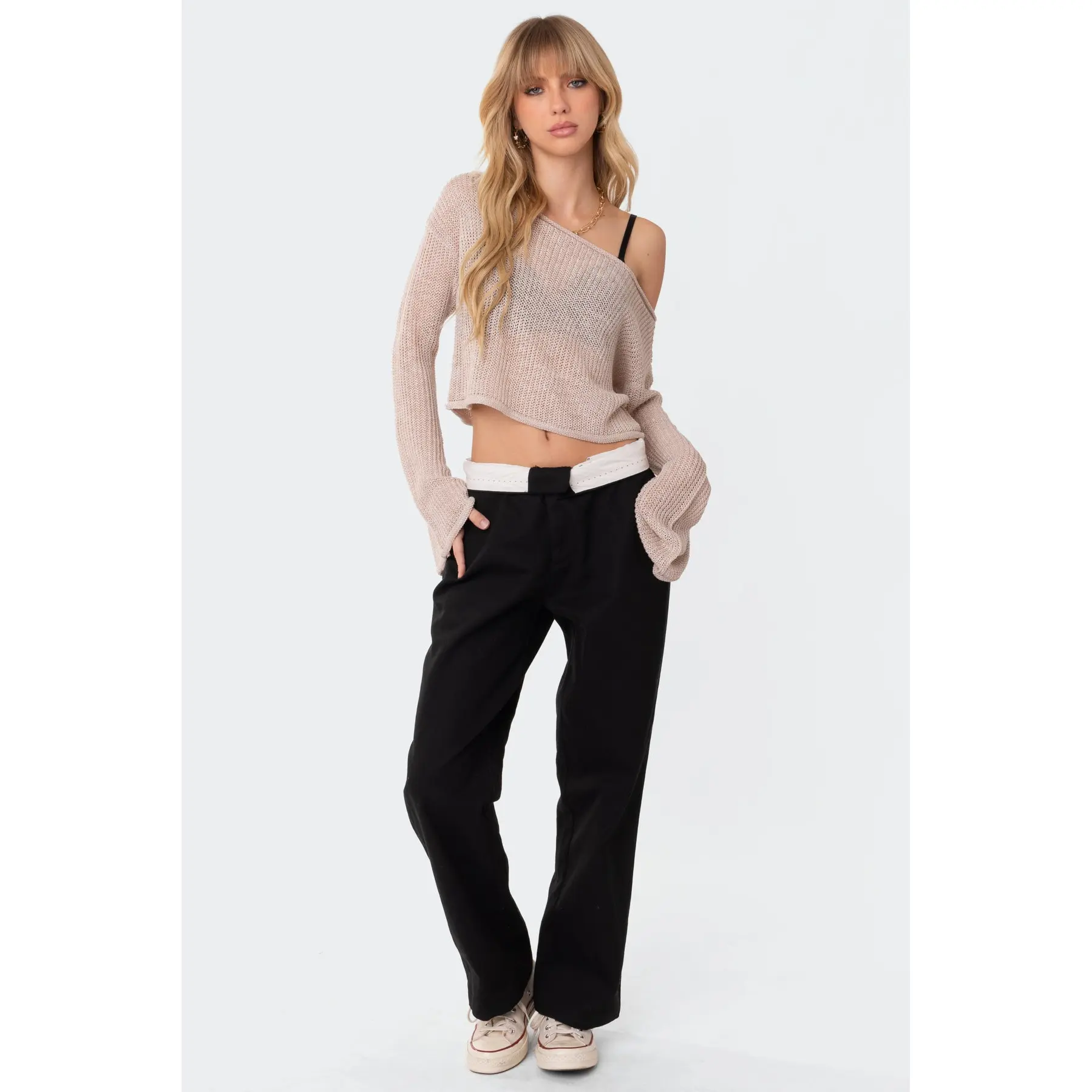 Emmie Off The Shoulder Sheer Knitted Top - TikTok Shop