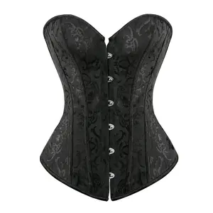 Corset Overbust Waist Cincher Bustier Top Womens Floral Black   Corset Overbust Waist Cincher Bustier Top Women's Lace up Strapless Overbust Corset Bustier Top Lingerie Push up Bodyshaper Halloween Gothic Party Outfit 2340-D2