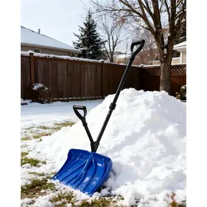 Ergonomic Snow Shovel 18-in Wide Blade, Duty Aluminum Snow Shovel with Dual D-Ring Handles, Lightweight & Snow Removal Tool for Driveways and Sidewalks, Black and Blue