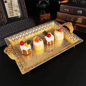 European Style Rectangular Serving Tray, Hollow Out Fruit Tray, Snack Tray, Dessert Tray, Desktop Decorative Tray for Home Living Room Coffee Shop, Plates