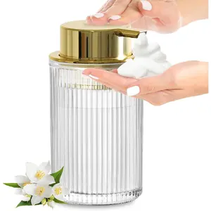 Foaming Soap Dispenser, 11 Fl Oz Clear Foam Hand Soap Dispenser for &, Refillable Foaming Bottle with Gold Pump, Ribbed Dish Soap Foam Dispenser