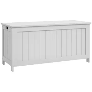 HOMCOM Storage Bench, Storage Chest with 2 Safety Hinges and Cut-out Handles, Modern Wooden Trunk for Living Room, Entryway, 39.4" x 15.7" x 18.9", White