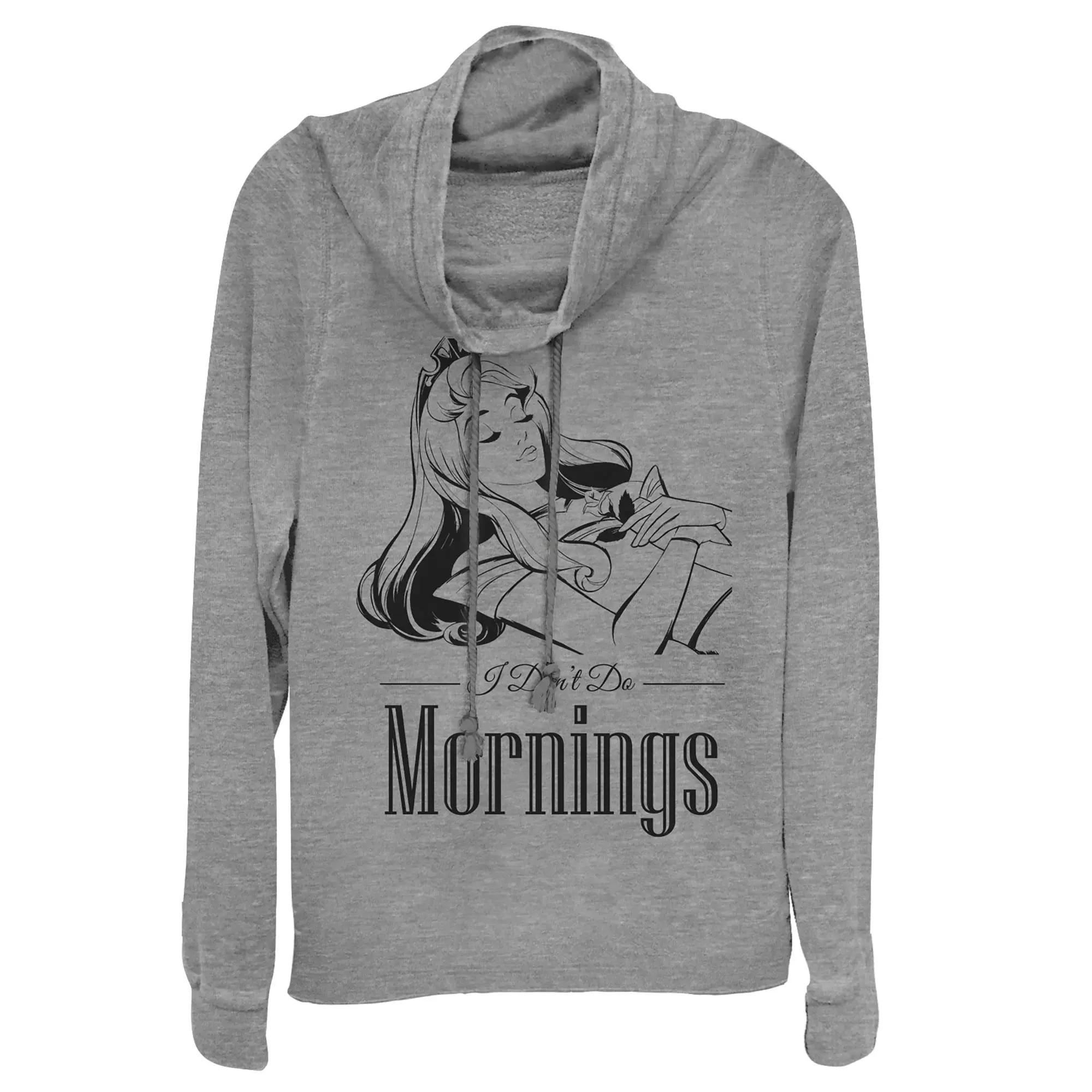 Juniors Womens Sleeping Beauty Aurora Don't Do Mornings Cowl Neck Sweatshirt