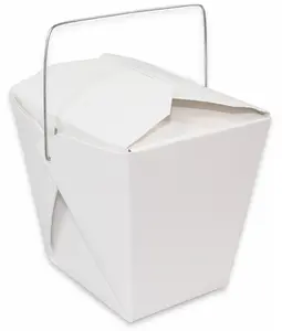 White Take Out Food Boxes with Handles - Pack of 50 Disposable Paper Boxes for Rice and Noodles with Handle Set