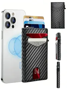 Minimalist Wallet Carbon Fiber Pattern Rfid Credit Card Holder Men Wallets Anti Theft Slim Thin Wallet Cardholder Rfid Blocking Purse Wallet Bag Magnetic Carbon Fiber Mini Slim Thin Purse Wallet for Apple for IPhone