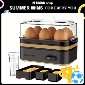 EVOLOOP Rapid Egg Steamer - 6-Egg Capacity, BPA-Free Stainless Steel with Clear Tritan Lid, 400W Electric Egg Cooker for Hard Boiled, Poached, Scrambled, or Omelette, Includes Measurement Cup & 2 Poaching Trays, Auto Shut Off
