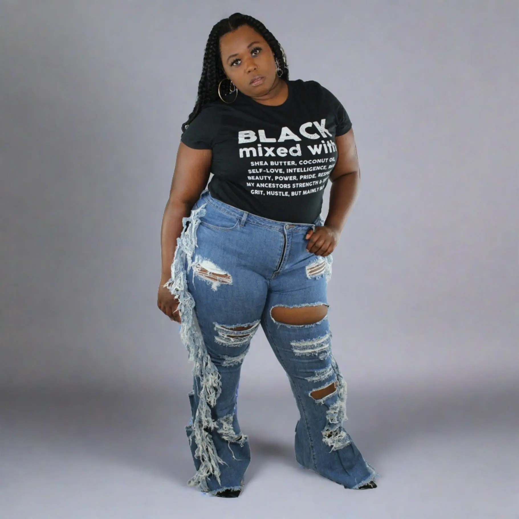 Plus Size Curvy Flare Tassel Jeans