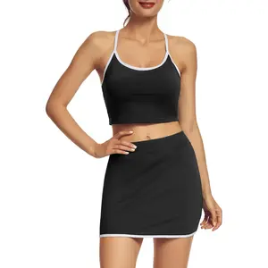 MOTEEPI Two Piece Tennis Skirt Sets Athletic 2 Piece Workout Sets for Women with Pockets